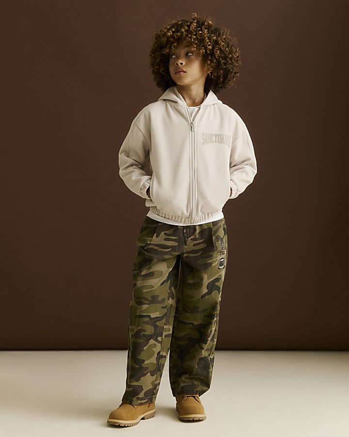 Boys Khaki Camo Pleated Trousers