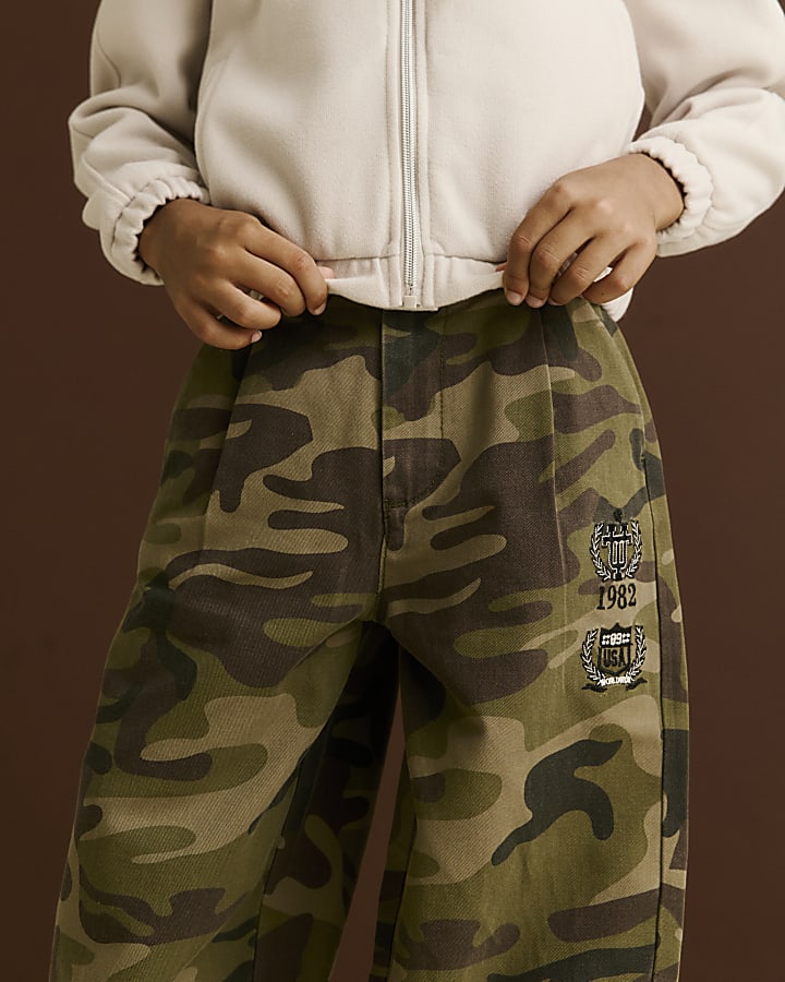 Boys Khaki Camo Pleated Trousers