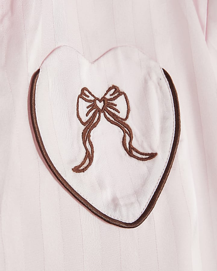 Girls Pink Satin Script Print Pyjamas Set