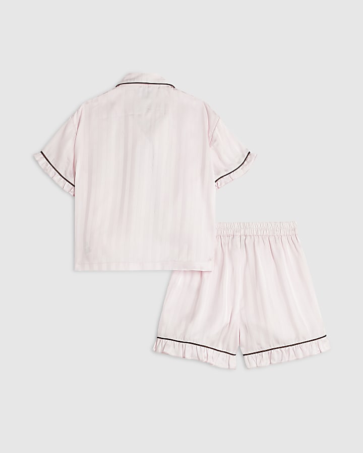 Girls Pink Satin Script Print Pyjamas Set