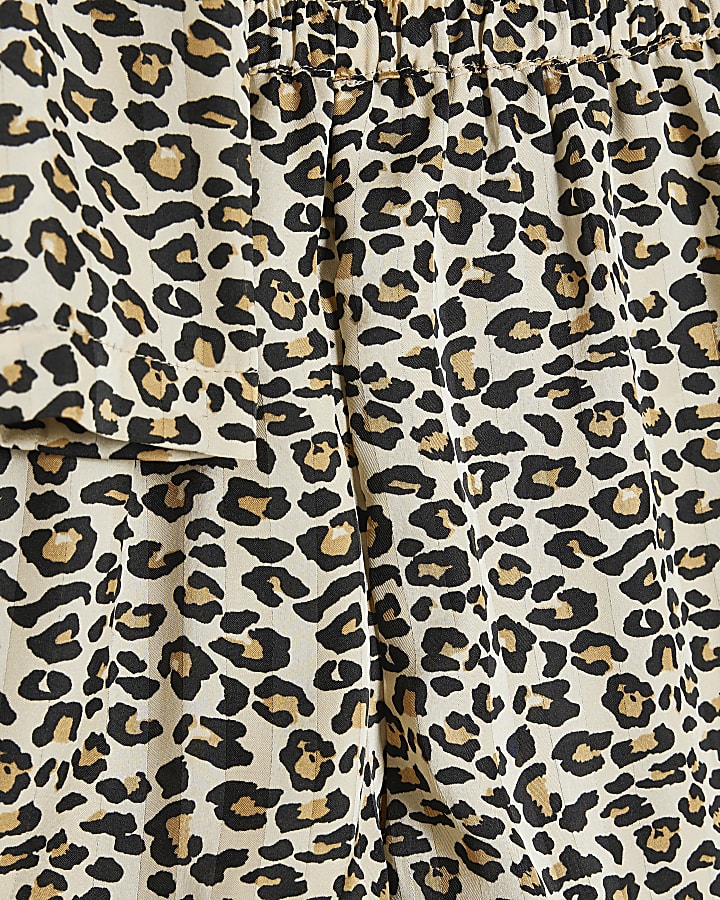 Girls Brown Leopard Print Satin Pyjamas Set