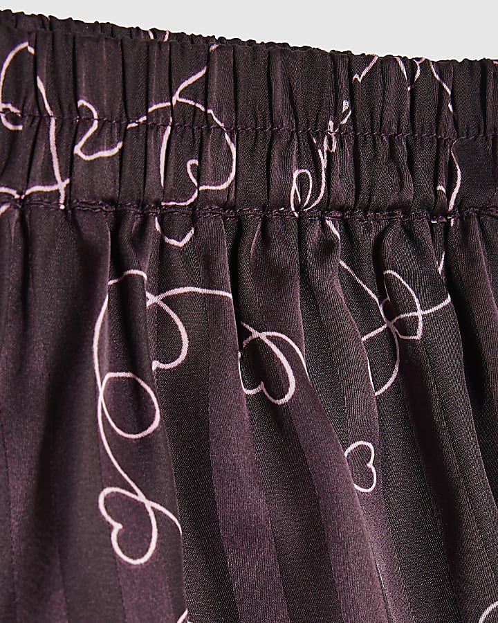 Girls Burgundy Satin Script Print Pyjamas Set