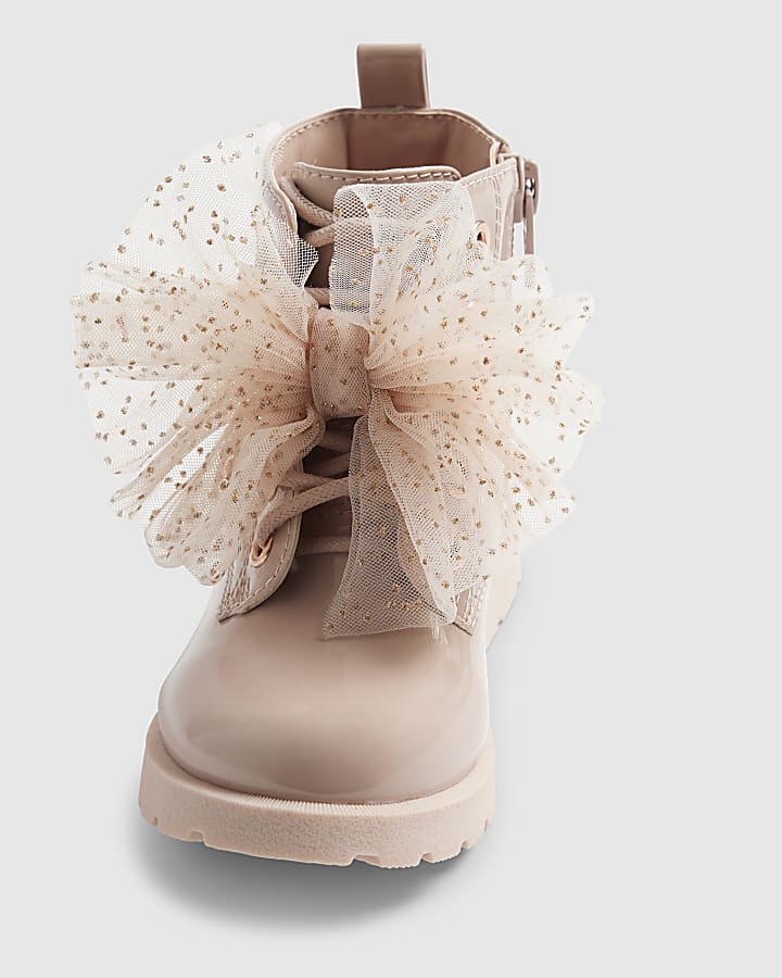 Mini Girls Pink Lace Up Boots