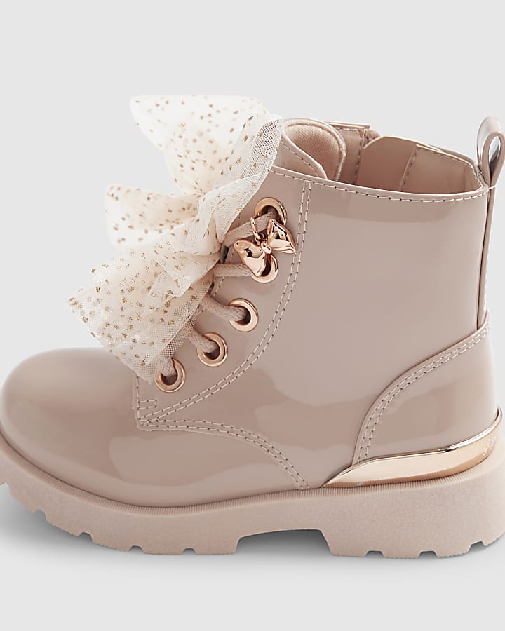 Mini Girls Pink Lace Up Boots