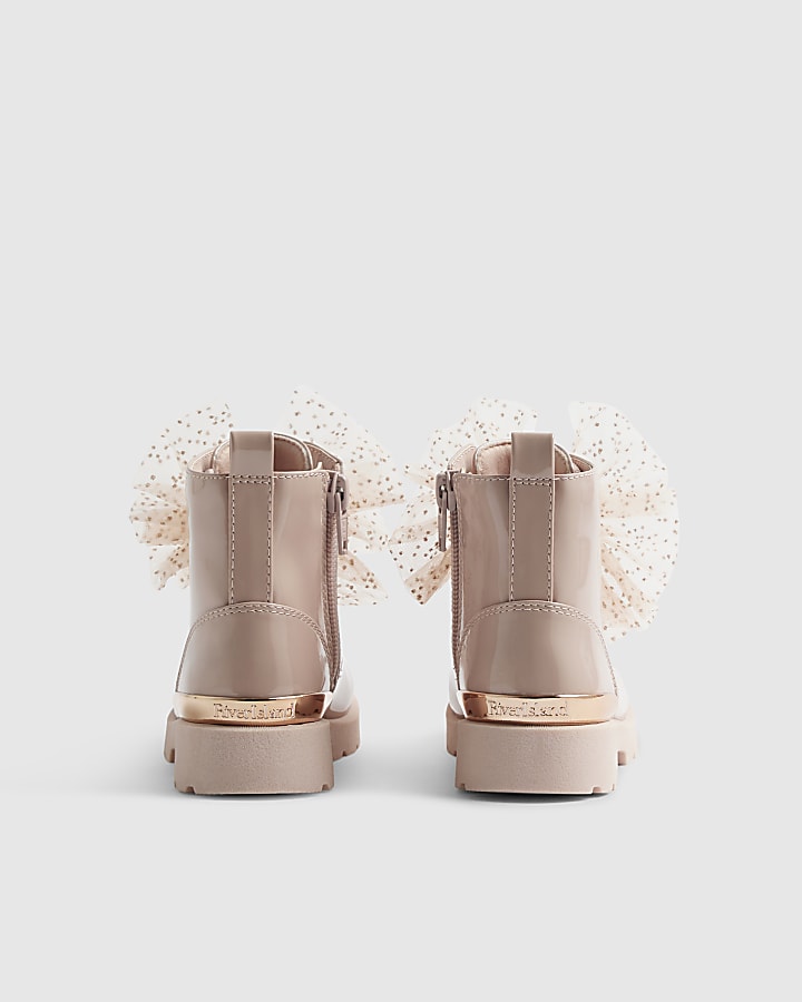 Mini Girls Pink Lace Up Boots