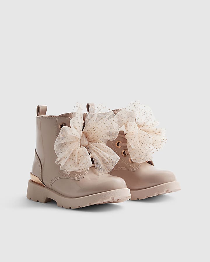 Mini Girls Pink Lace Up Boots