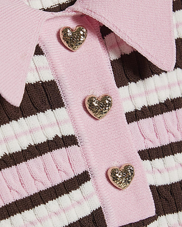 Girls Pink Stripe Polo Top