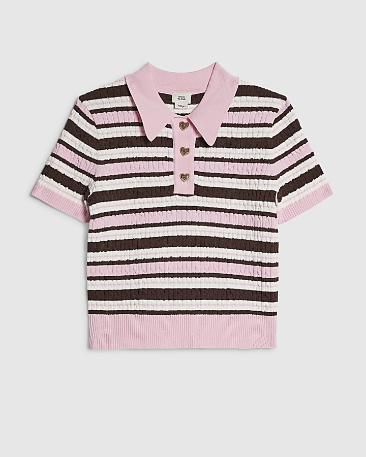 Girls Pink Stripe Polo Top