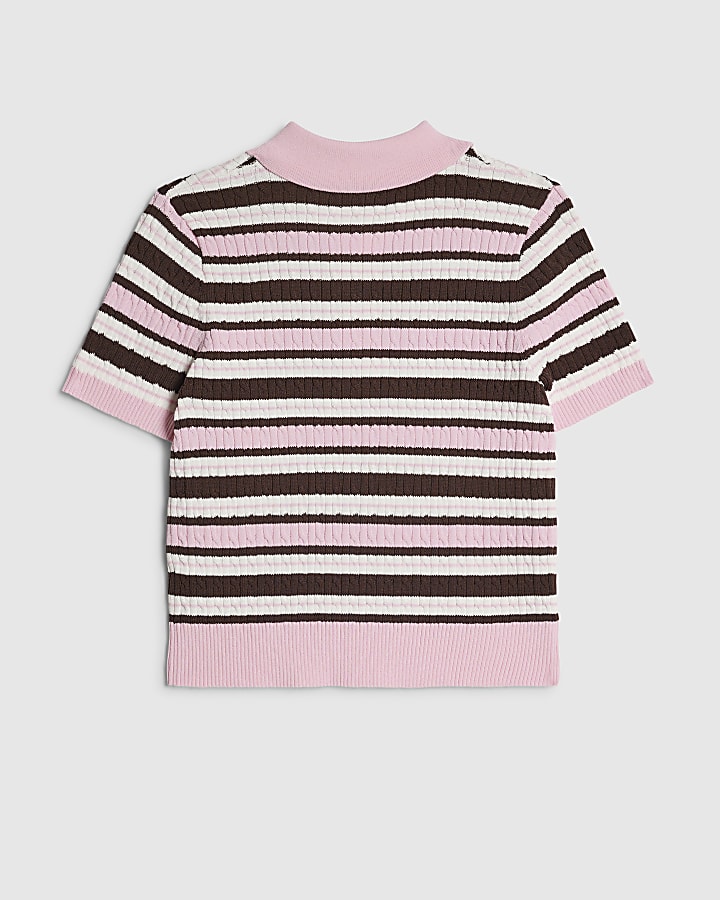 Girls Pink Stripe Polo Top