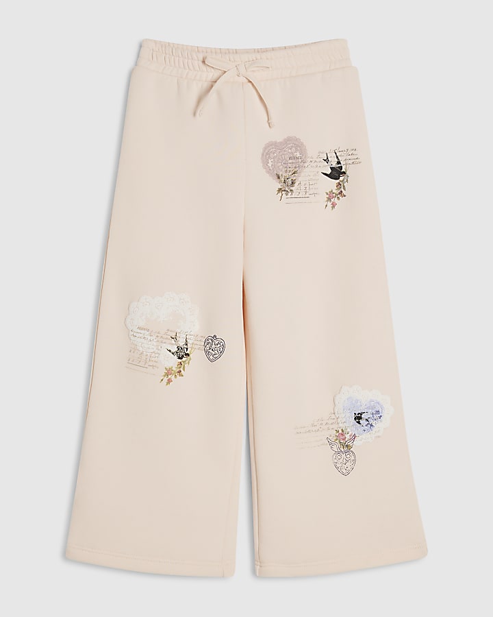 Mini Girls Pink Poetcore Wide Leg Joggers