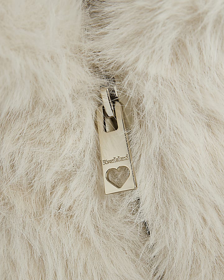 Mini Girls Cream Faux Fur Wrap Coat