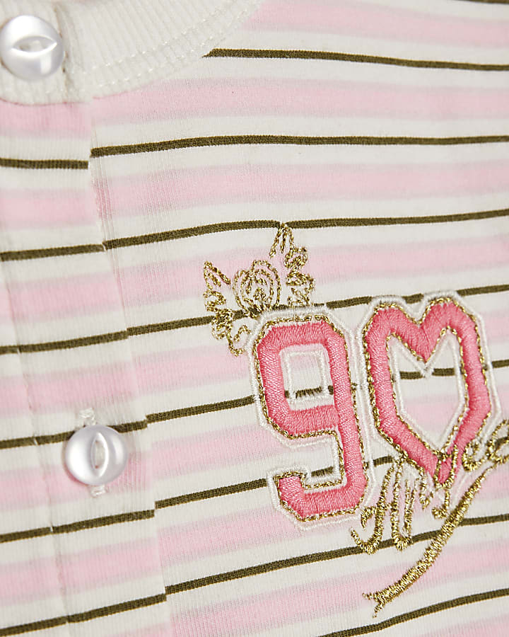 Girls Pink Striped Button Through Set
