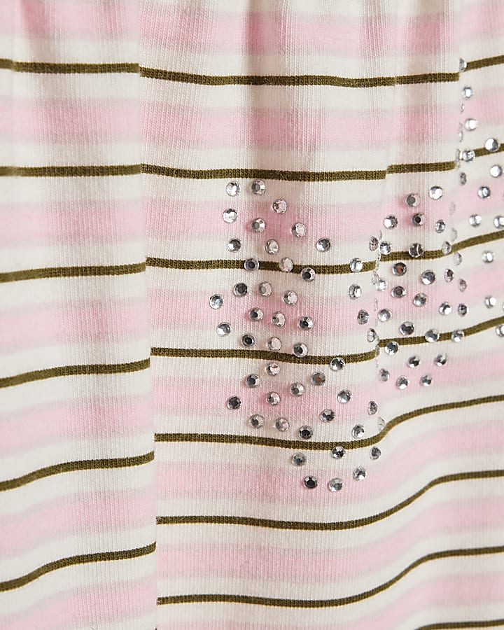 Girls Pink Striped Button Through Set