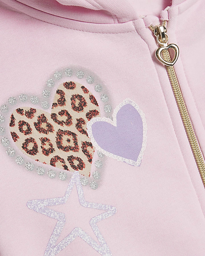 Mini Girls Pink Graffiti Zip Hoodie Set