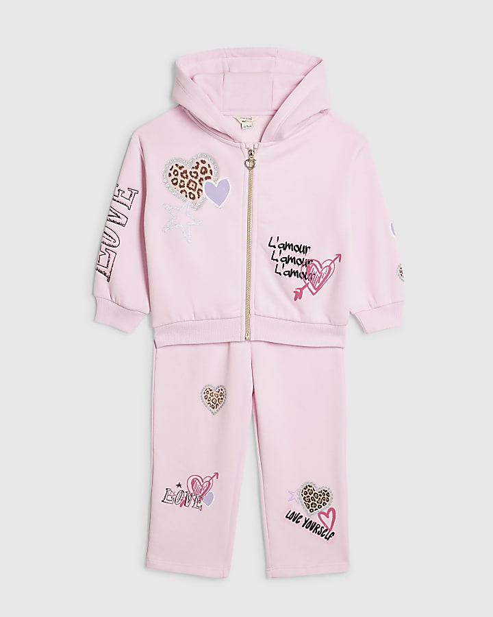 Mini Girls Pink Graffiti Zip Hoodie Set