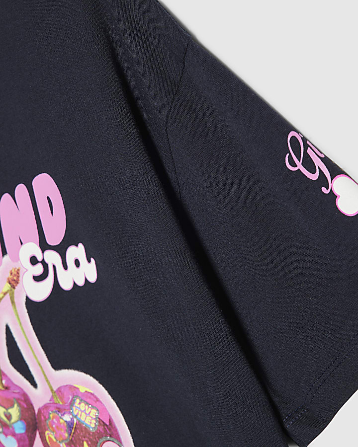 Girls Navy RI Cherry T-Shirt And Shorts Set