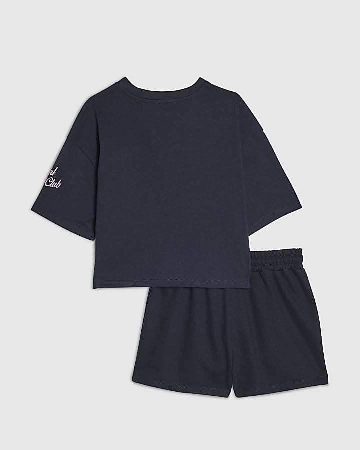 Girls Navy RI Cherry T-Shirt And Shorts Set