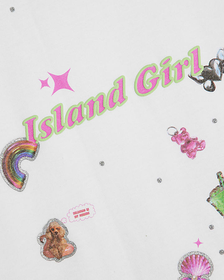Girls White Sticker T-Shirt And Shorts Set