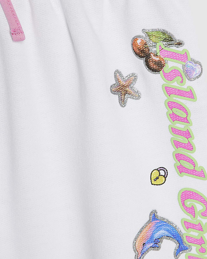 Girls White Sticker T-Shirt And Shorts Set