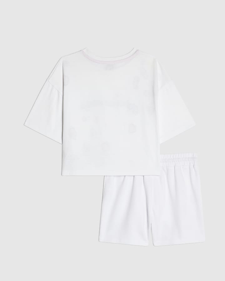 Girls White Sticker T-Shirt And Shorts Set