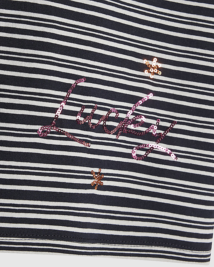 Girls Navy Stripe Embellished T-Shirt