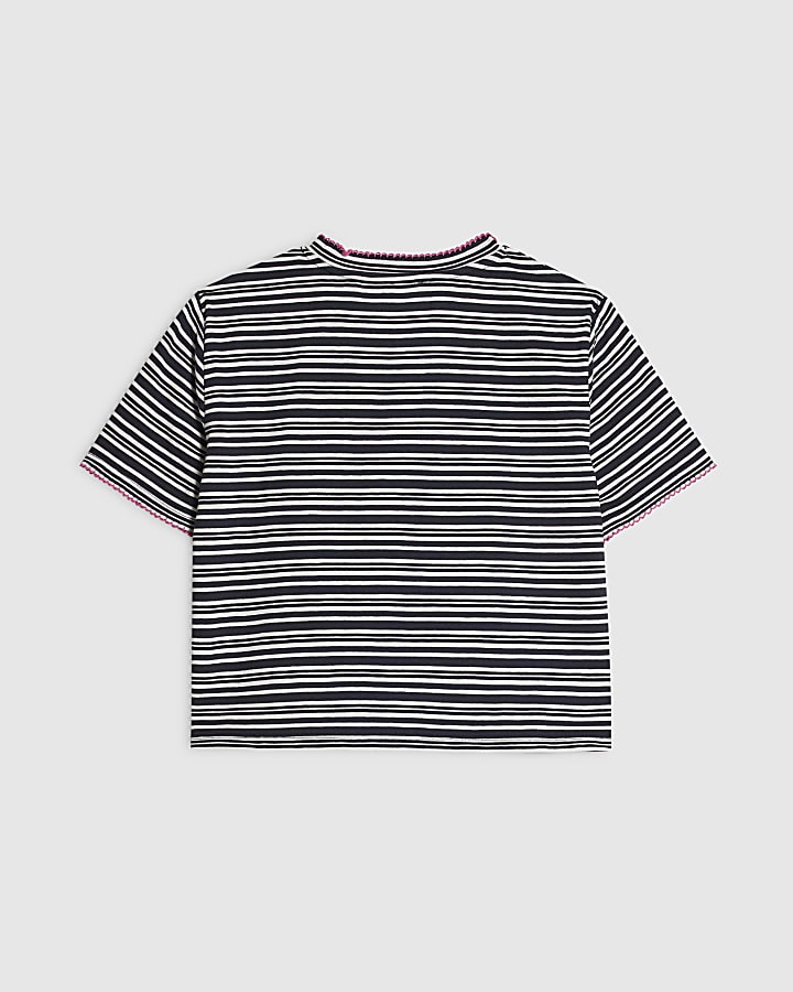 Girls Navy Stripe Embellished T-Shirt