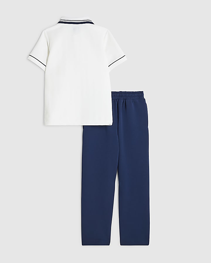 Boys White Polo Shirt And Joggers Set