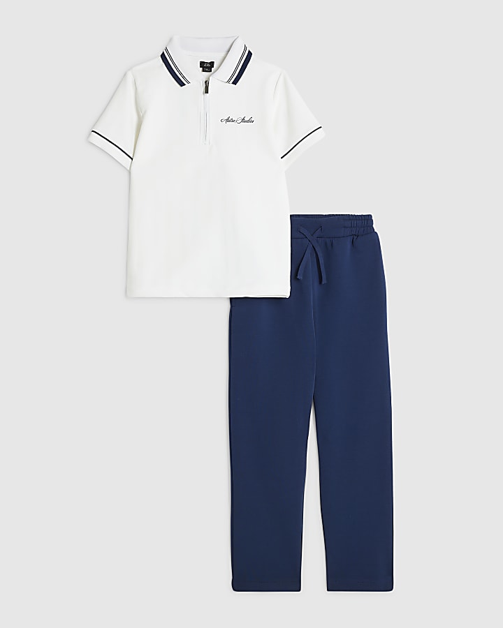 Boys White Polo Shirt And Joggers Set