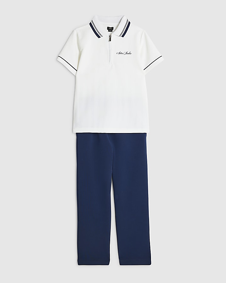 Boys White Polo Shirt And Joggers Set