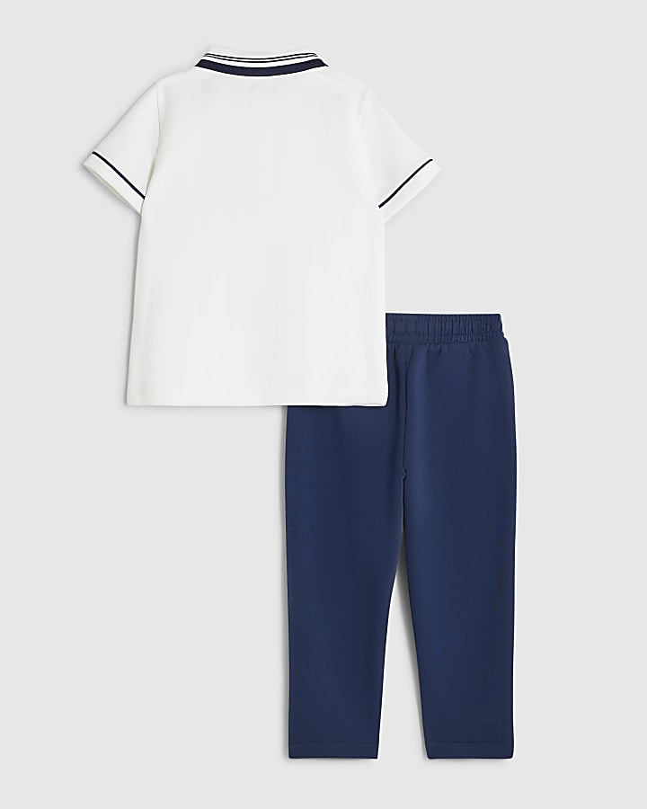 Mini Boys White Polo Shirt And Joggers Set