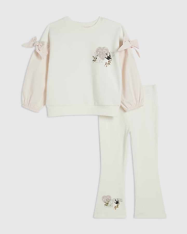 Mini Girls Cream Floral Sweatshirt Set