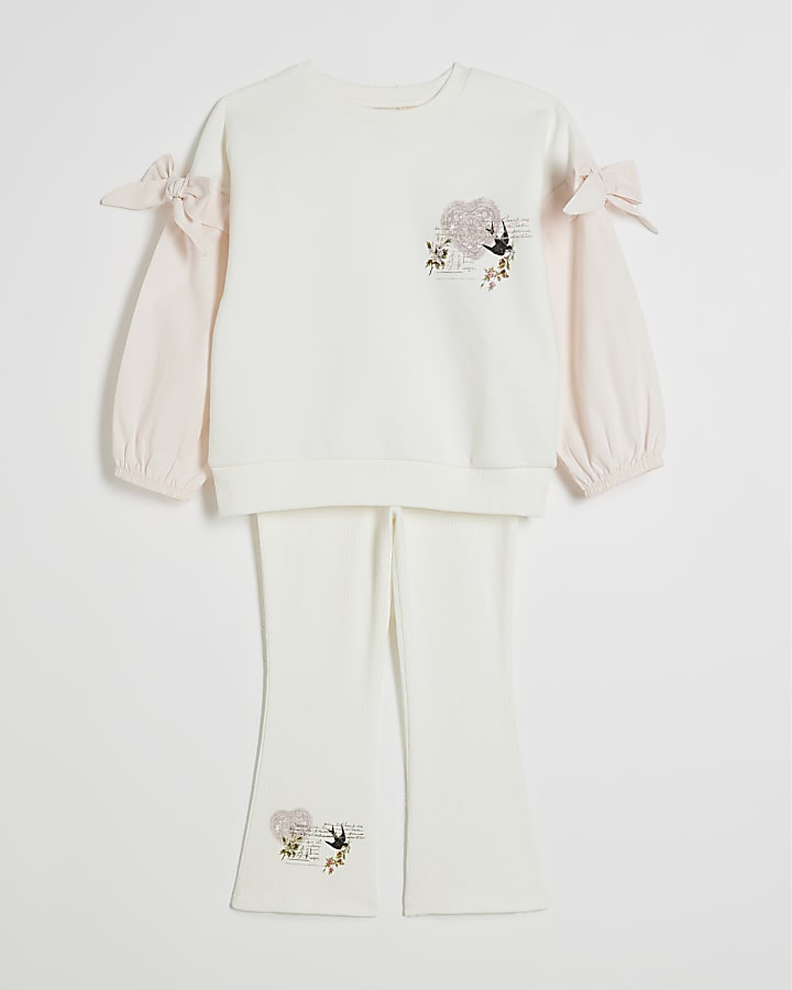 Mini Girls Cream Floral Sweatshirt Set