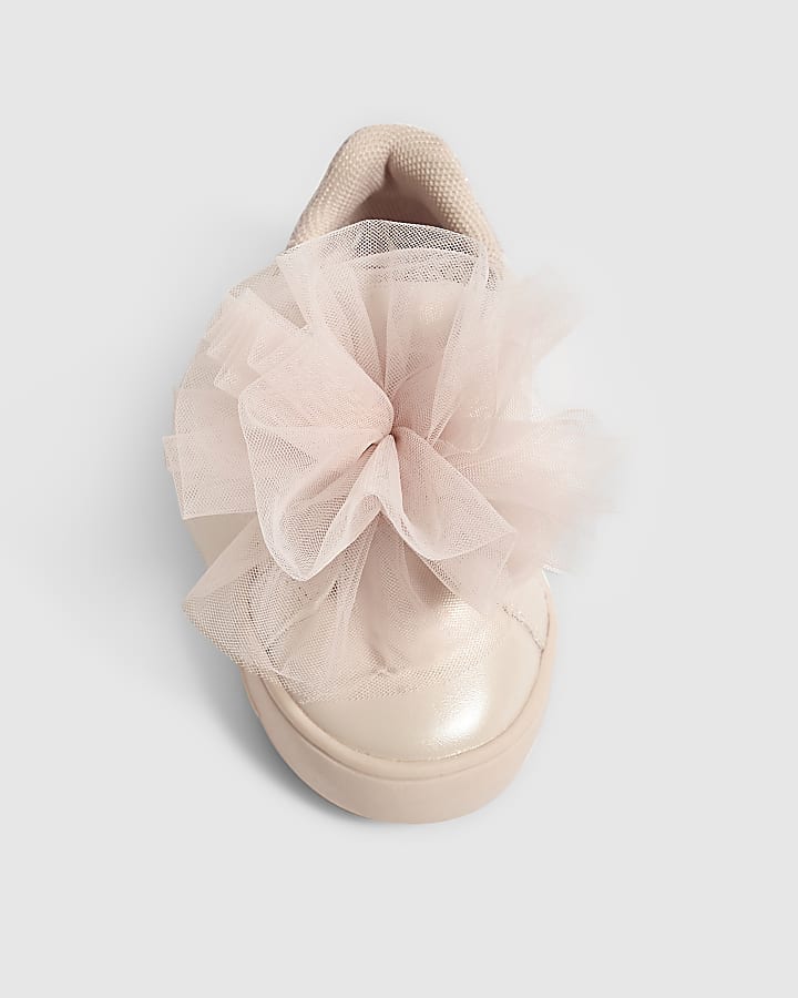 Mini Girls Pink Ruffle Flower Trainers