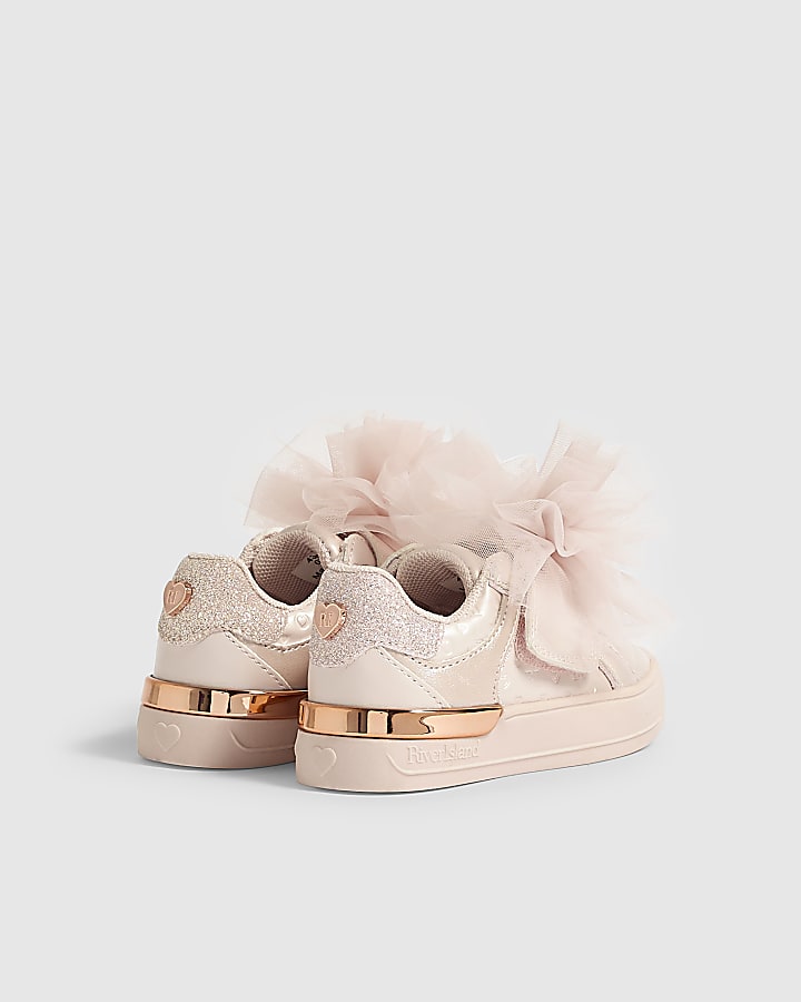 Mini Girls Pink Ruffle Flower Trainers