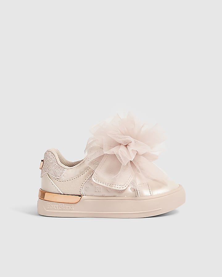 Mini Girls Pink Ruffle Flower Trainers