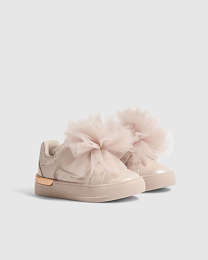 Mini Girls Pink Ruffle Flower Trainers