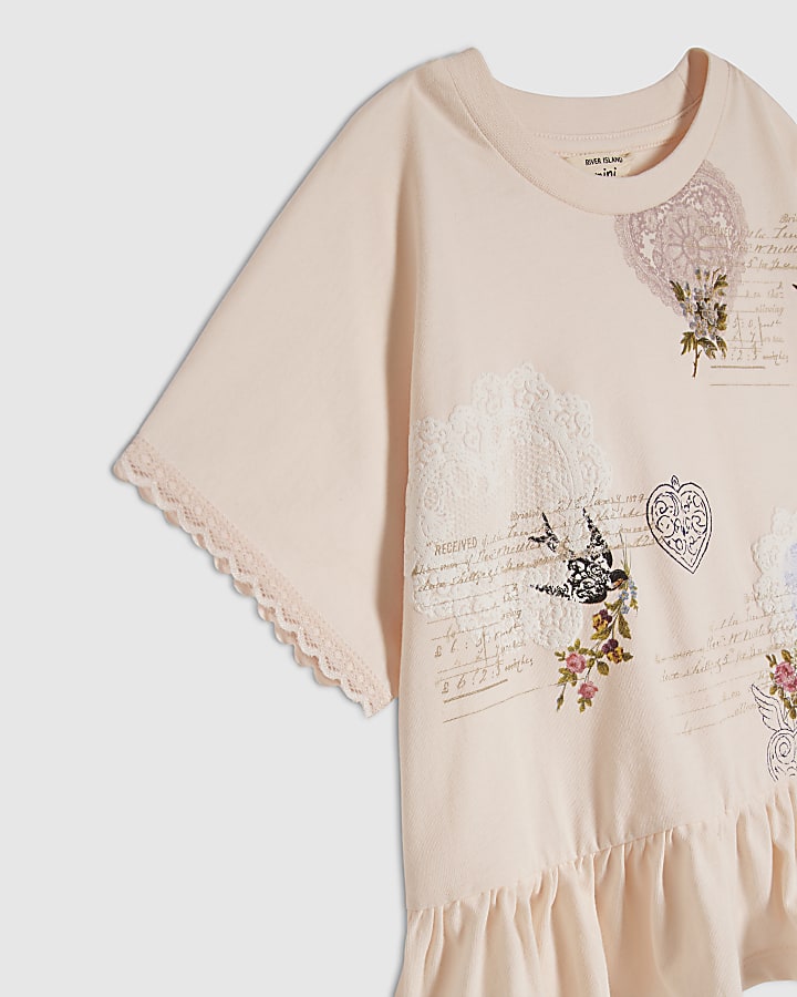 Mini Girls Pink Floral Graphic T-Shirt