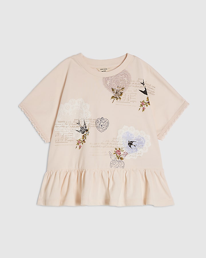 Mini Girls Pink Floral Graphic T-Shirt
