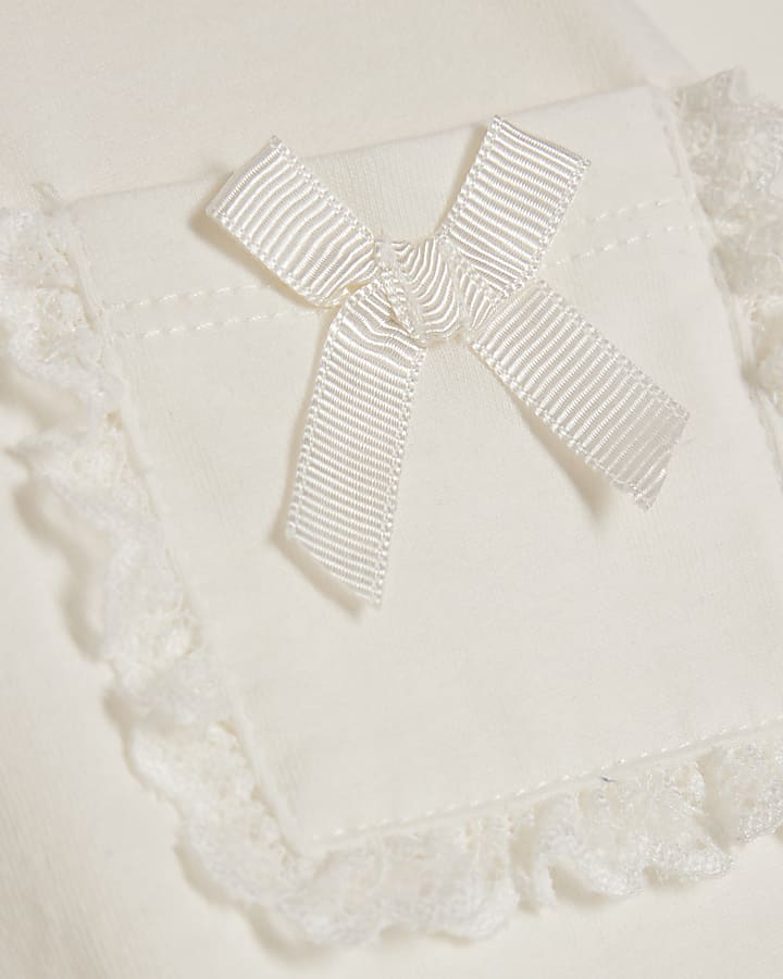Mini Girls White Lace Pocket T-Shirt