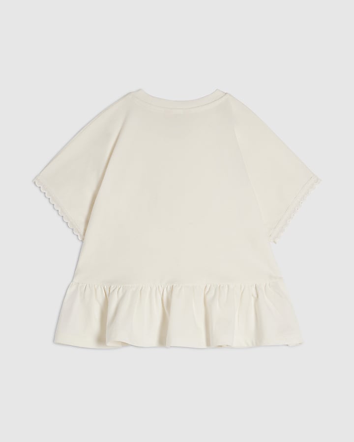 Mini Girls White Lace Pocket T-Shirt