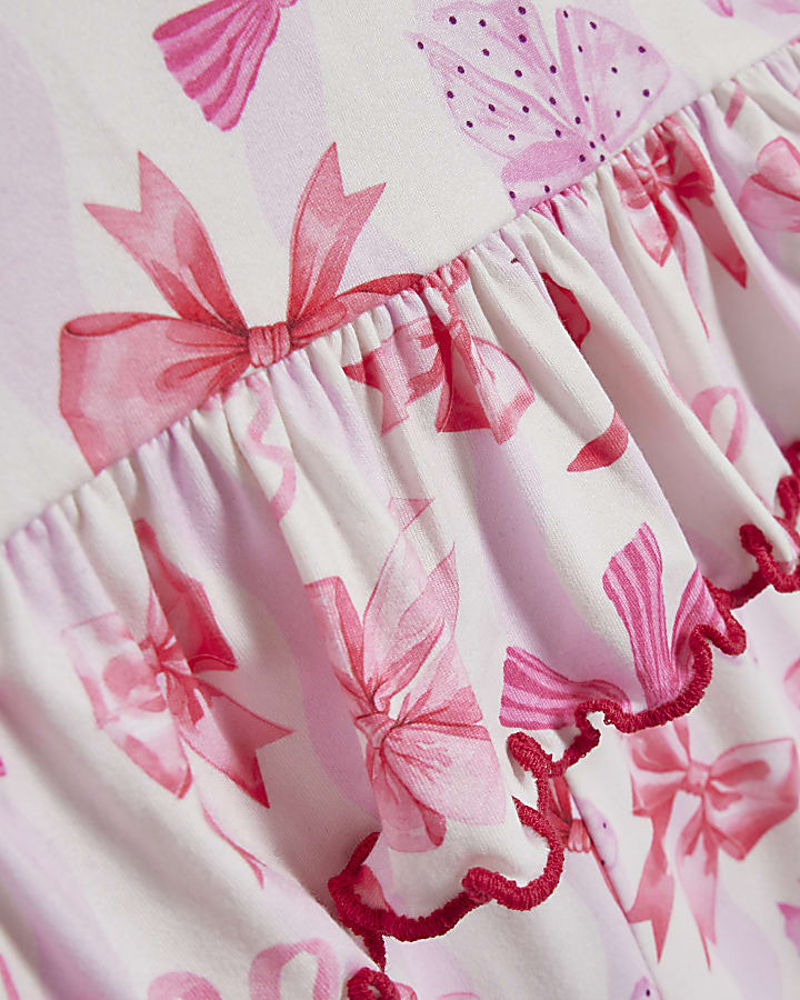 Mini Girls Pink Bow Print Pyjamas Pack of 2