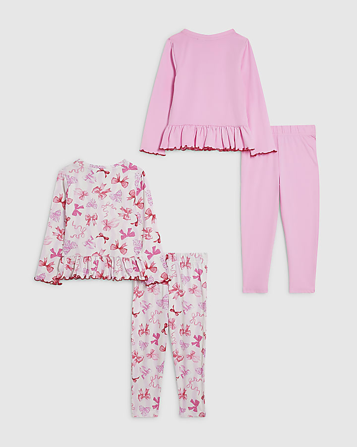 Mini Girls Pink Bow Print Pyjamas Pack of 2