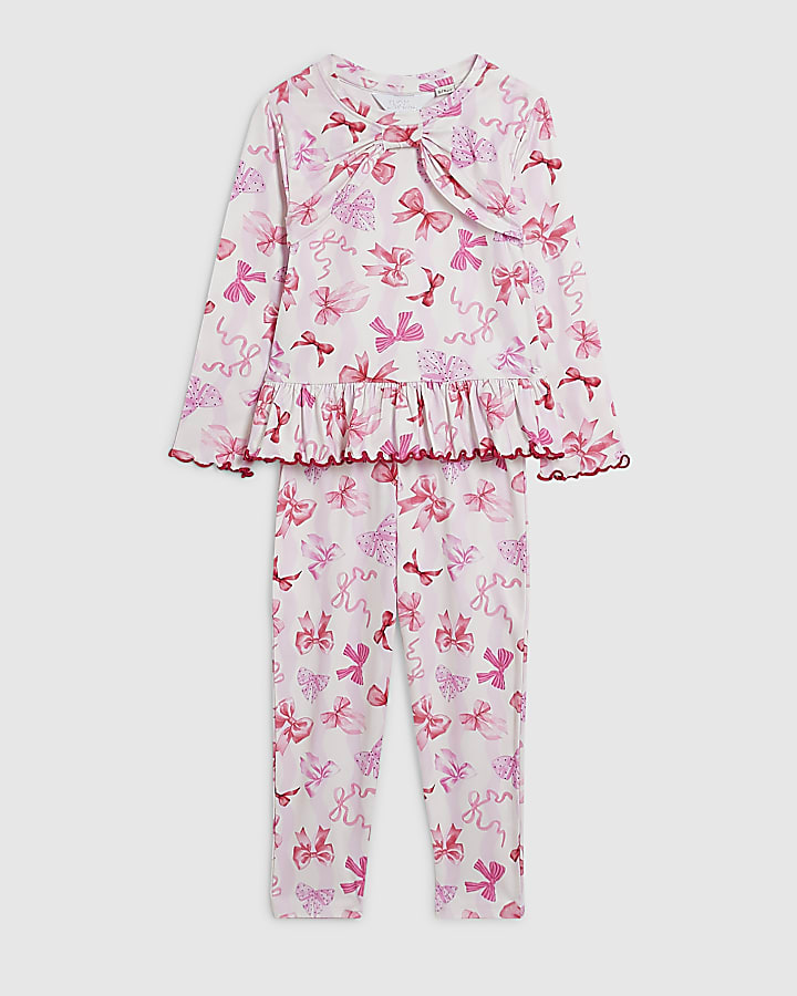 Mini Girls Pink Bow Print Pyjamas Pack of 2