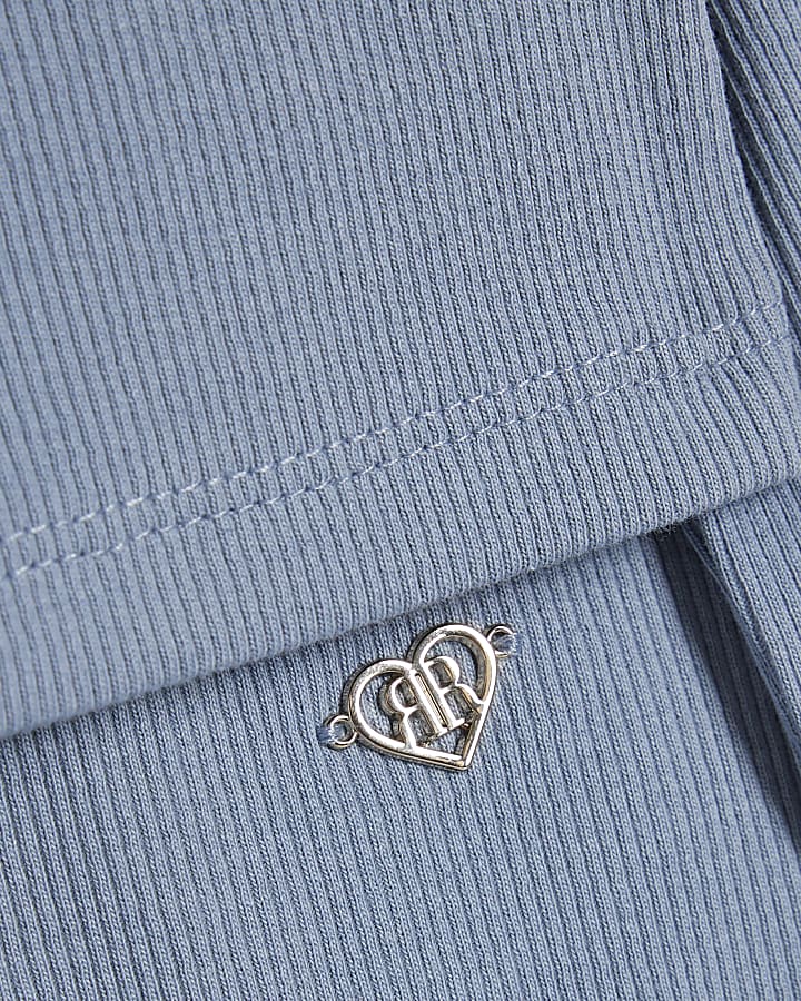 Girls Blue Ribbed Polo Shirt Set