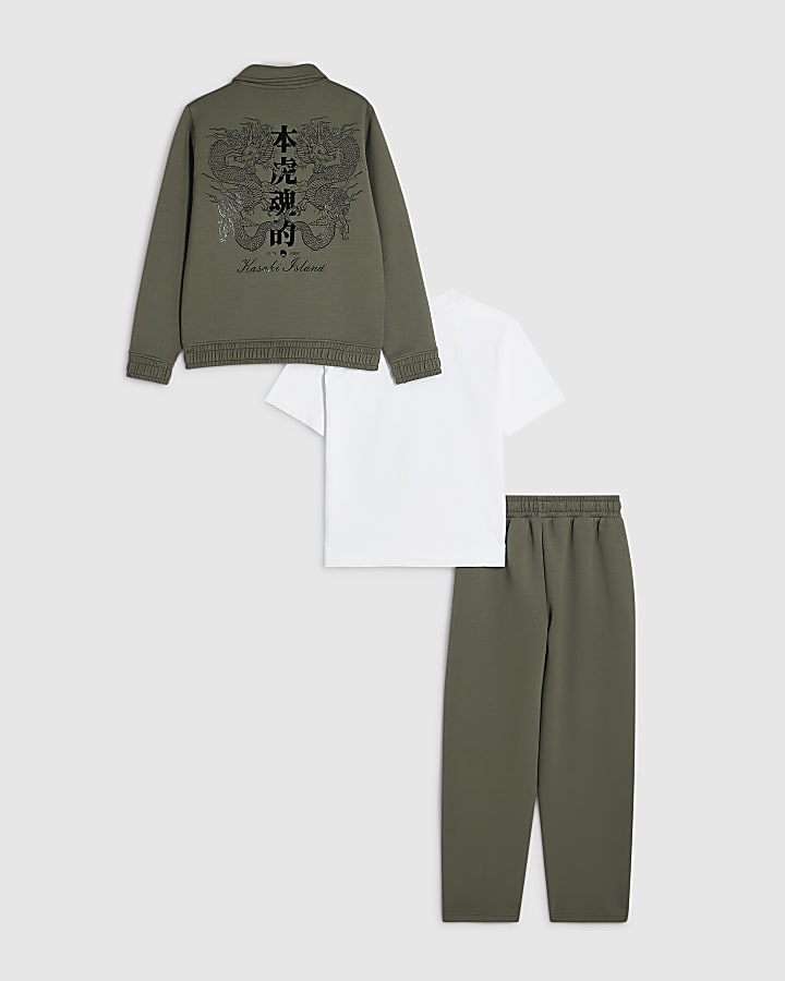 Boys Khaki Japanese Print 3 Piece Set