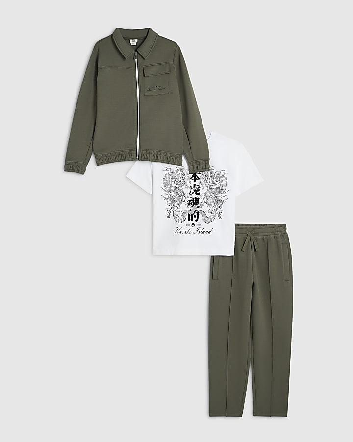 Boys Khaki Japanese Print 3 Piece Set