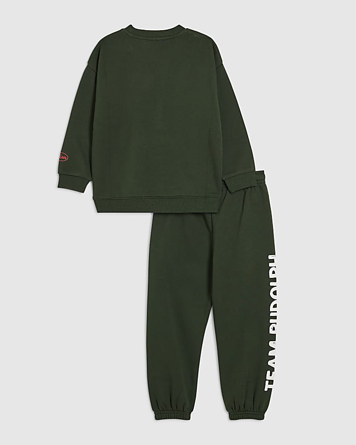 Mini Boys Green Rudolph Sweatshirt Set
