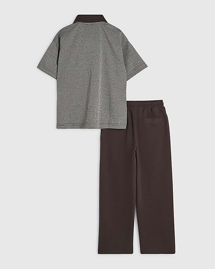 Boys Brown Check Polo Shirt Set