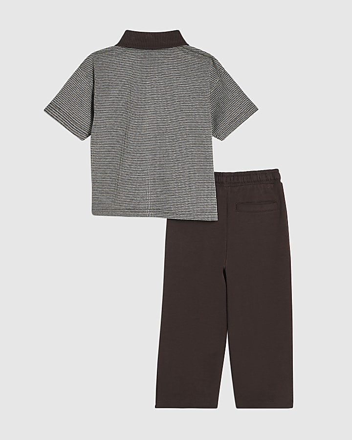 Mini Boys Brown Check Polo Shirt Set