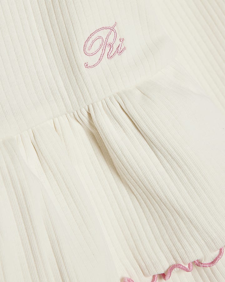 Mini Girls Cream Rib Peplum Top Set